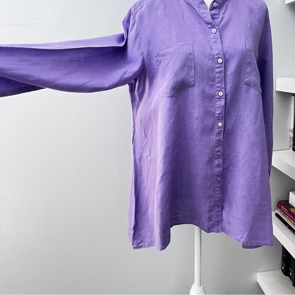 Eileen Fisher Lavender Irish Linen Button Down Tunic Sz Medium Runs Large - Picture 3 of 13
